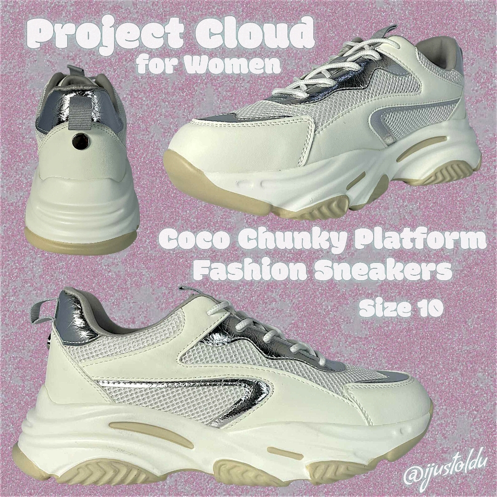 Project Cloud Coco Chunky Platform Fashion Sneakers | Women's 10 | White/Silver